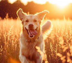 Digital Image Dog Running Through Field Sun Shine, Picture, Photo, Wallpaper