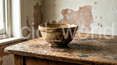 Rustic Antique Ceramic Bowl Digital Stock Photo Wabi Sabi Vintage Art Download