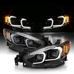 Black Projector Headlights with Glow Bar for 2014-2017 Mazda 6 (Pair) High/Low B