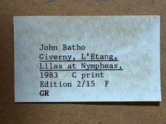John Batho, C Print, Giverny, L’Etang, Lilas at Nympheas, 1983 Edition 2/15