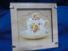 1997 Anne Geddes, BABY IN A TEA CUP 5 x 5 inch Picture Framed