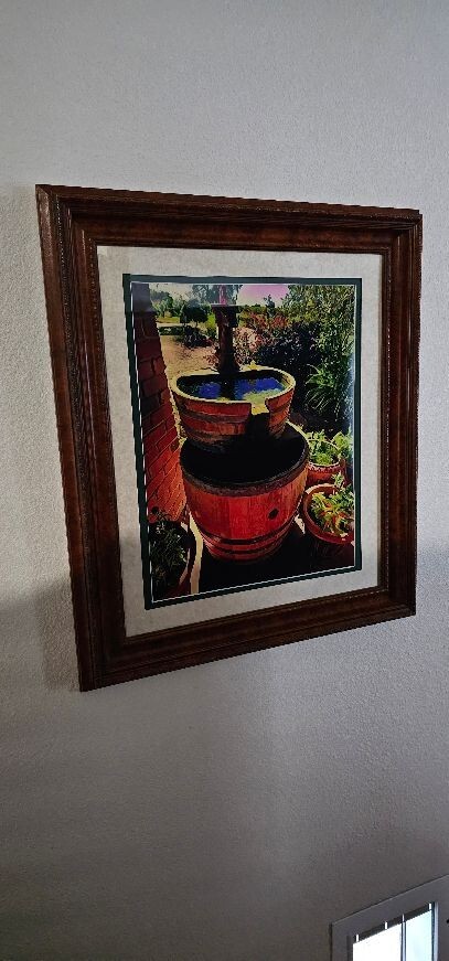 Wine Barrel Fountain High Quality Photograph Framed and Matted