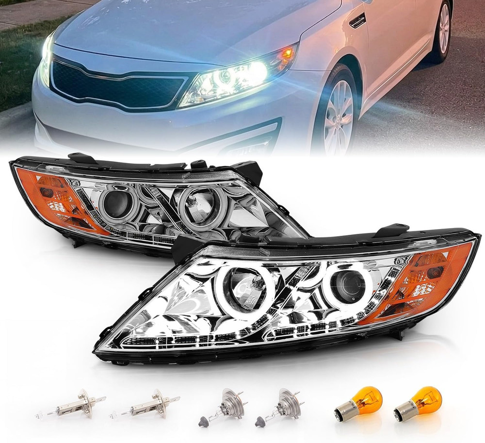 for 2011-2015 Kia Optima Halogen Model Xtreme LED Halo Rings Projector Chrome Re