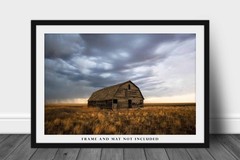 Barn Photography Print: Oklahoma Rustic Prairie Farm Country Stormy Sky Photo