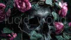 Gothic Skull and Roses Digital Download Dark Floral Memento Mori Art Wallpaper