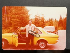 Photo portrait man Opel Kadett 1978 color photo vintage car picture vintage old