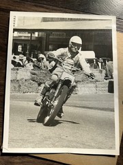 1960’s 70’s Motorcycle Downtown Anywhere USA Black&White Old Motor Racing Photo