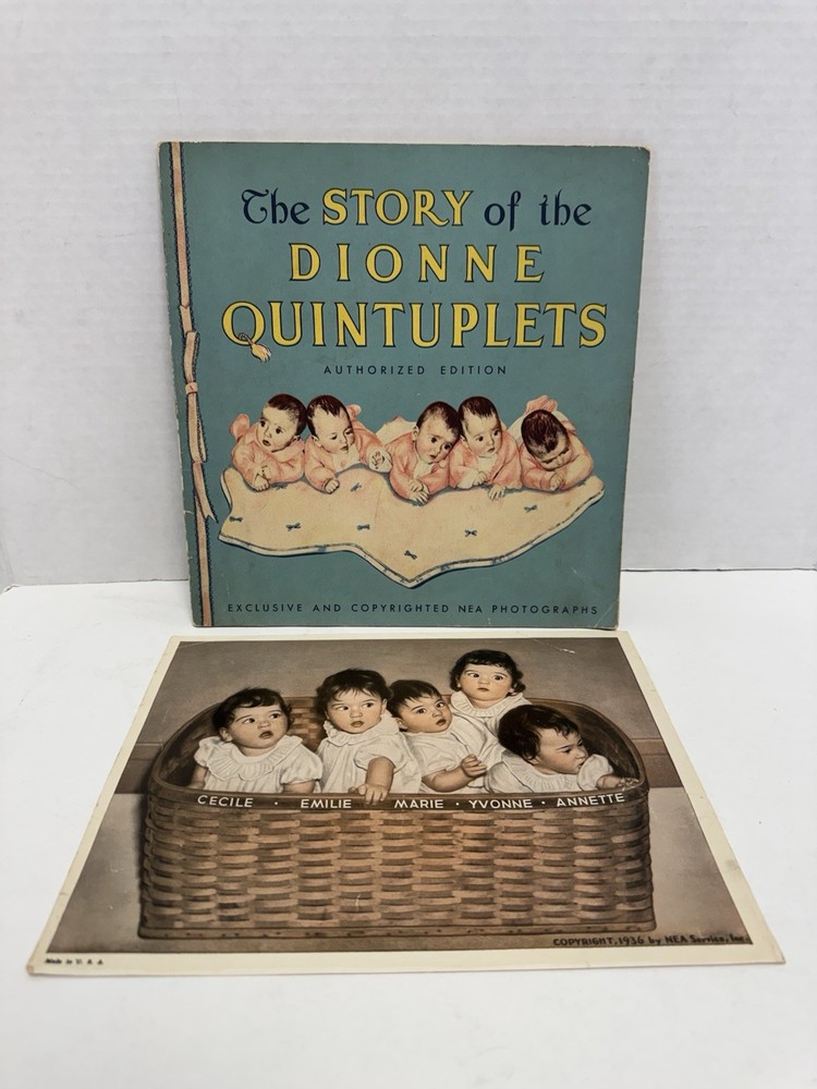 Story of the Dionne Quintuplets Book 1935 & Color 8×10 Photograph 1936 USA