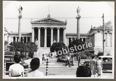 Photo Athens Academy Columns Statues People Greece 1950s