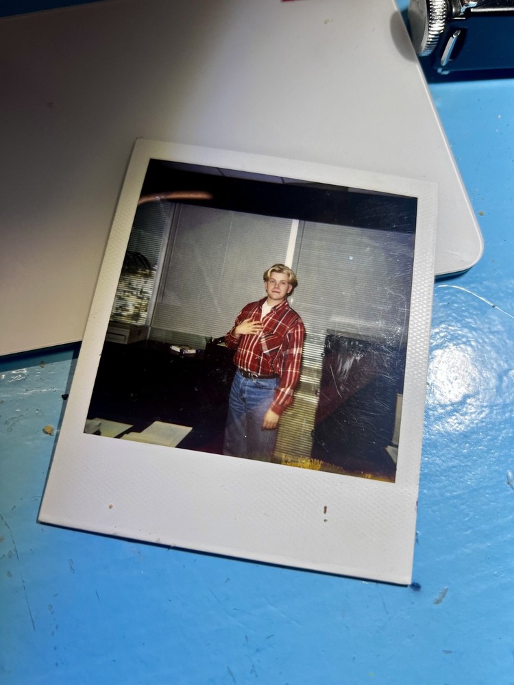 Polaroid Photo of dude caught at the office eating my lunch—crime photography
