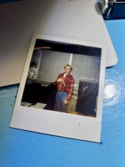 Polaroid Photo of dude caught at the office eating my lunch—crime photography