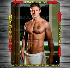 Supernatural Dean Winchester in Sexy Bath Towel Metal Sign Wall Art 14″ x 11″