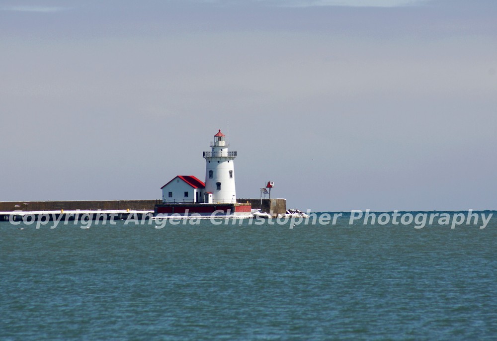 Original ACEO photo fine art print 2.5 x 3.5 in HARBOR BEACH LIGHTHOUSE Michigan