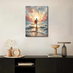 Jesus Walking on Water Canvas Wall Art Jesus Back Waters Reflection Sunset Gl…