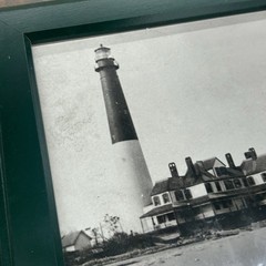 Vintage Barnegat Lighthouse Photo Keepers House NJ Hand Printed Framed Picture