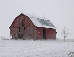 RUSTIC OLD BARN PRINT Winter Scene 20″ x 16″