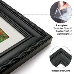 12×16 Matte Black Picture Frame, Embossing Ornate Photo Frame with Plexiglass…