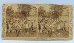 Stereo Foto Tientsin China, Strange Medley from many Nations at Wayer Hydrant