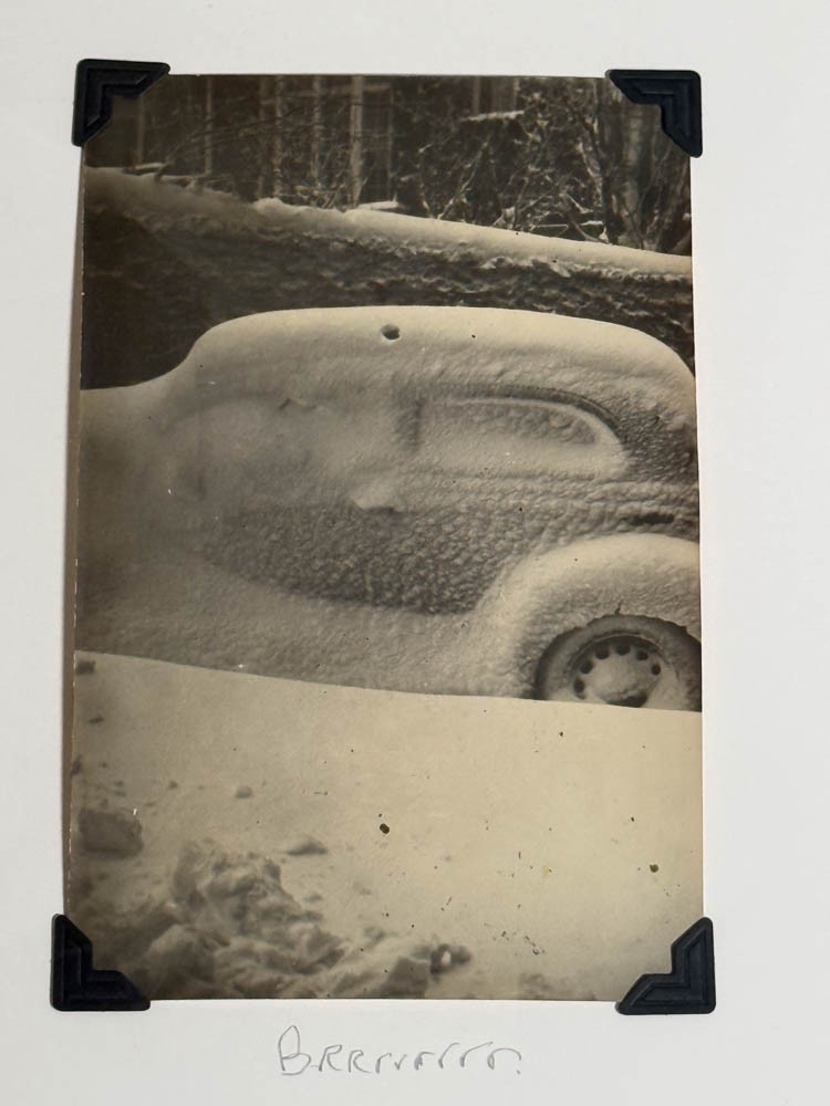 Vintage Found Photo Snow Covered Car Winter Vernacular Snapshot Automobile c1940