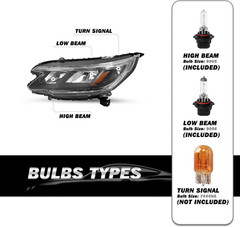 Headlight Assembly Replacement W/Bulbs for 2015-2016 Honda CR-V Halogen Headlamp