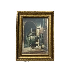 Old Brulatour Courtyard Tinted Photograph Delacroix Signed original frame 1930’s