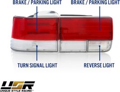 USR 92-93 Accord Tail Lights – JDM Style Red/Clear Rear Tail Lamps Set (Left + R
