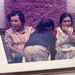 Vintage Framed Color Photo Latin American Women & Child Street Scene