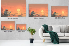 Funny Elephant Poster, Elephant Reading Newspaper on Beach at Sunset Cute Animal