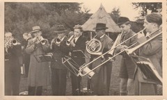 Photo postcard men with brass instrument musical instrument snapshot