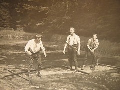 At Leuchtenburg (Thuringia) – Young Men with Raft – 1920s / 3x Photo