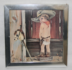 Little Cowboy Using the Restroom G. Ranck Framed Litho Print Western Theme Art
