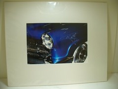 MATTED PHOTOGRAPHY Blue Classic Car Chrome Bumper Whitewall Tires 1950s 20×16
