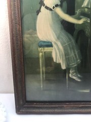 Vtg Antique? Gentleman Music Teacher Teaching Girl Piano Colored Photograph
