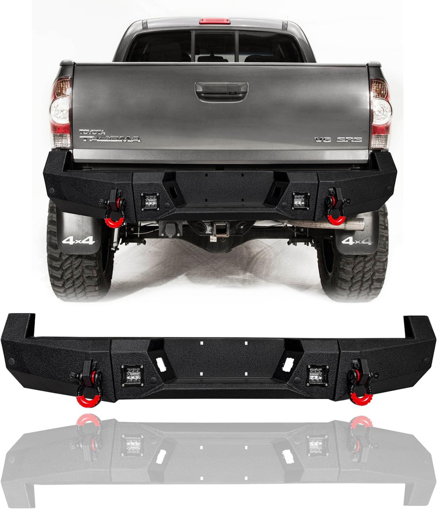 For 2005-2015 Toyota Tacoma Steel New Rear Bumper with Lights&D-Rings（Black Text
