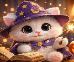 Digital Photo Spellbound Paws ✨ Premium Cute Wizard Cat Background HD Wallpaper