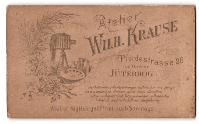 Photograph Wilh. Krause, Jüterbog, Horse Street 26, Plate Camera with Painters Pallet