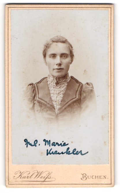 Photograph Karl Weiß, Buchen, Miss Marie Kenkler in dress CDV / Cabinet Photo