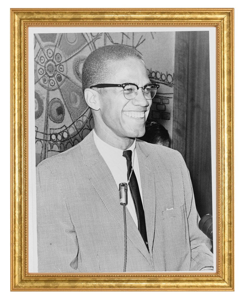 Malcolm X Photograph in a Aged Gold Frame