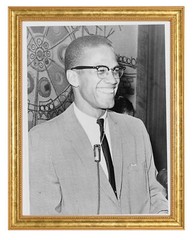 Malcolm X Photograph in a Aged Gold Frame