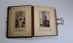 Heavy Photo Album Leather Embossed Art Nouveau 19th century 22 Photos