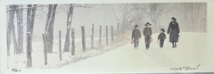 DICK BROWN FRAMED PHOTOGRAPH AMISH FAMILY IN WINTER SNOW SIGNED, NUMBERED L.E.