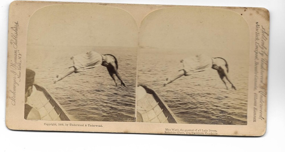 S5021/ Stereo Photo Diver Miss Ward Divers Scuba Diving USA 1889 Photo