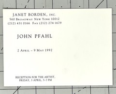 John Pfahl (1939-2020) Art Show Announcement Card 1992 Janet Borden Gallery
