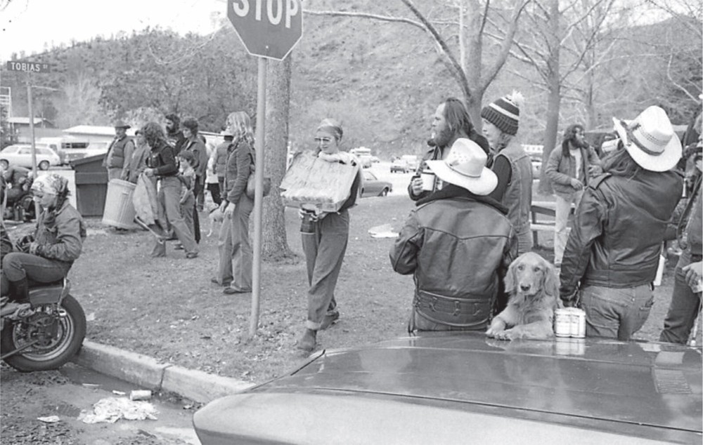 Whiskey Flat Days, Dog, Beer, Bikers, Harley, 1978. Photograph. Quality Print