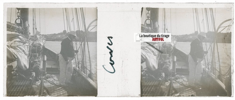 Boat Trip, Stereoscopic Glass Plate, Black & White Positive 4.5X10.7 Cm