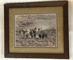 Wild West Horse Herd Art Photo Sepia Rustic Wood Frame Matted Hadley House 18×21