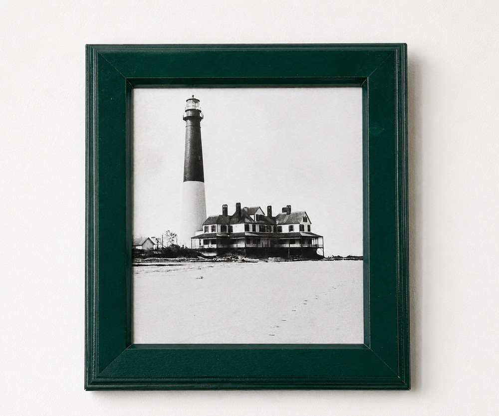 Vintage Barnegat Lighthouse Photo Keepers House NJ Hand Printed Framed Picture
