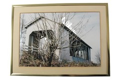 Set of 2 Vintage Photographs Covered Bridge Abandoned Barn Framed and Matted