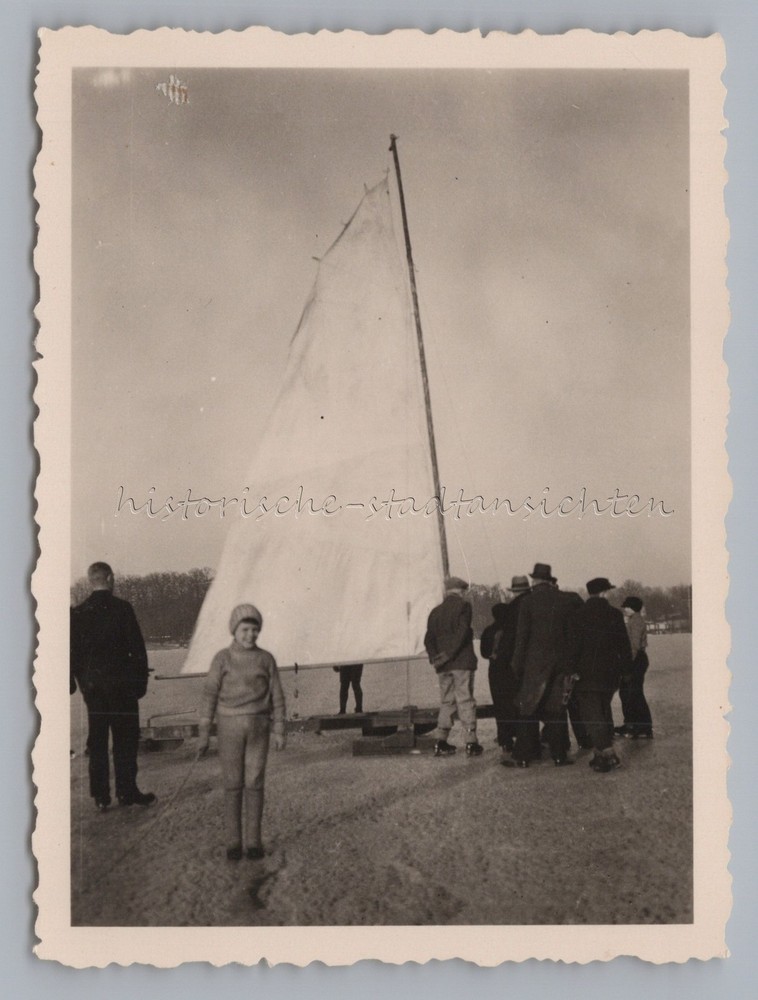 People with Ice Sailor Ice Sailing Leisure Hobby Sports – Vintage Photo 1930s