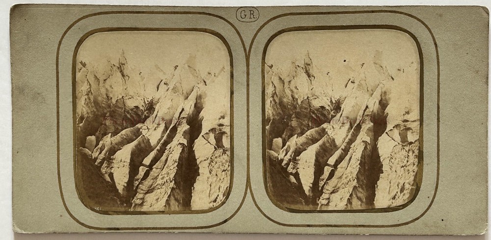 Glacier Des Bossons Chamonix Mont Blanc C1858 Photo Stereo GR Vintage Album